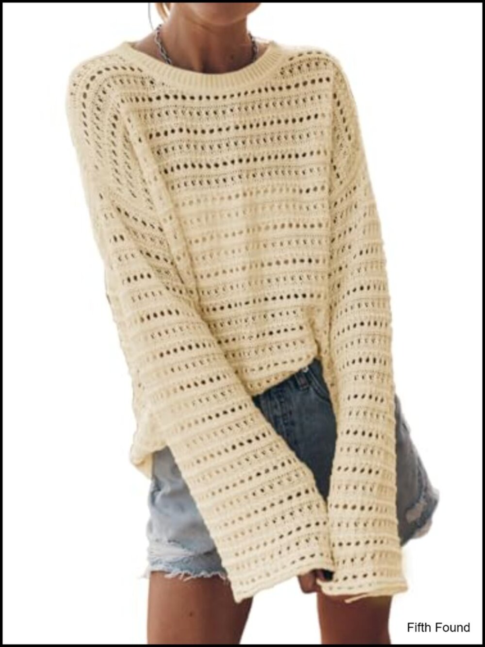 Sidefeel Womens Long Sleeve Crochet Sweater Pullover Crew Neck